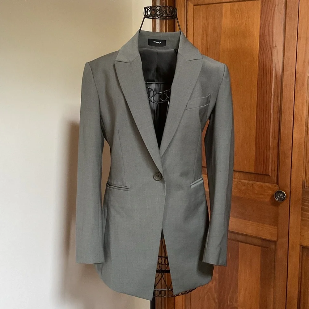 Theory sage green one button blazer, 00 - Picture 2 of 6